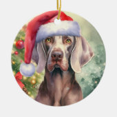 Rote Weihnachtsmannmütze Weimaraner Hund Weihnacht Keramik Ornament (Vorne)