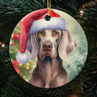 Rote Weihnachtsmannmütze Weimaraner Hund Weihnacht Keramik Ornament