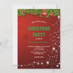 Rote WEIHNACHTSPARTY rote Ornamente und Schneefloc Einladung