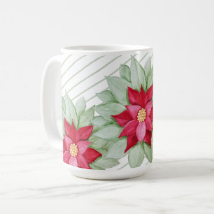 Rote Weihnachtspoinsettie Aquarell Handgemalt Kaffeetasse