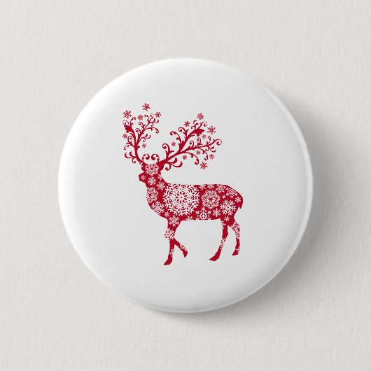 Rote Weihnachtsrotwild mit Schneeflocken Button (Vorderseite)