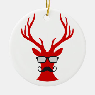 Rote Weihnachtsrotwild mit Schnurrbart- und Keramikornament