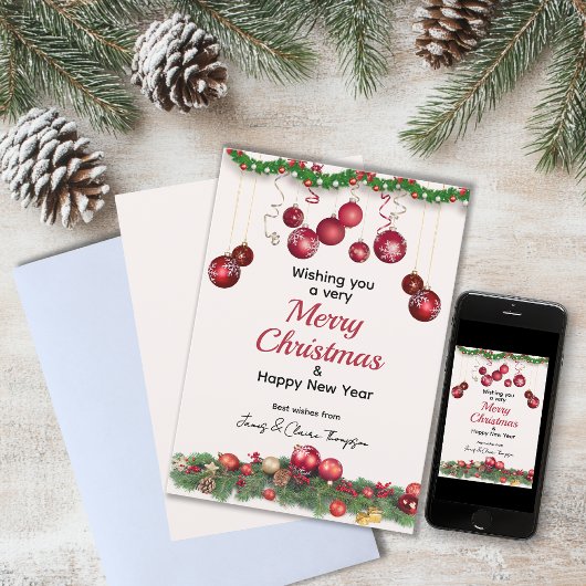 Rote Weihnachtsschmuck Festlich Feiertagskarte