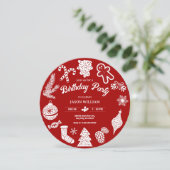 Rote Weihnachtsschmuck Geburtstag Einladung (Stehend Vorderseite)