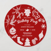 Rote Weihnachtsschmuck Geburtstag Einladung (Vorne/Hinten)