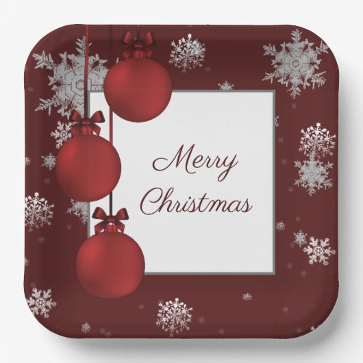 Rote Weihnachtsschmuck Papierplatte Pappteller (Vorderseite)