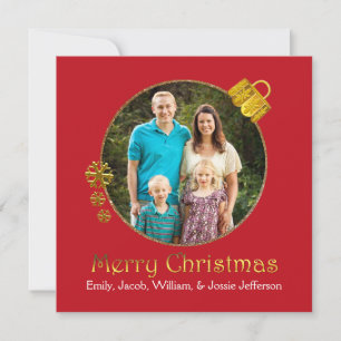 Rote Weihnachtsschmuckkarte Foto Grußkarte Feiertagskarte