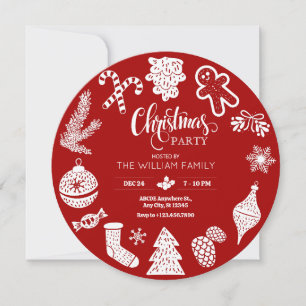 Rote Weihnachtsschmuckstücke aus Party Einladung