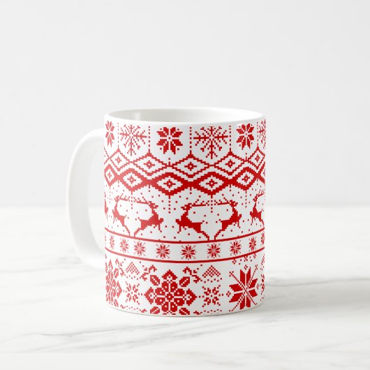 Rote Weihnachtsschneeflocken und Schneeflocken Kaffeetasse (Vorderseite Links)