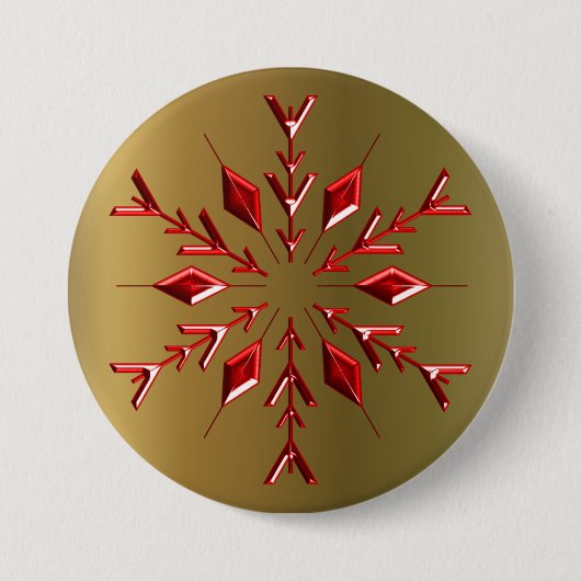 Rote Weihnachtsstars auf Gold Button (Vorderseite)