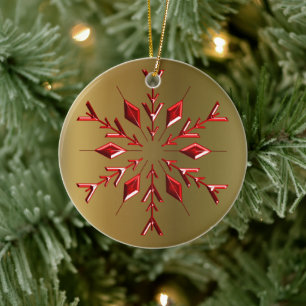Rote Weihnachtsstars auf Gold Keramikornament