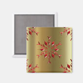 Rote Weihnachtsstars auf Gold Magnet (Vorderseite/Rückseite)