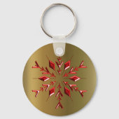 Rote Weihnachtsstars auf Gold Schlüsselanhänger (Vorderseite)