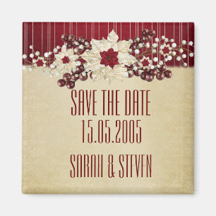 Rote Weihnachtsstern Damast Gold Save the Date Magnet