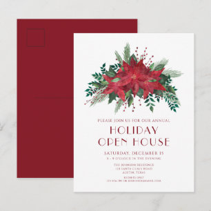Rote Weihnachtsstern-Feiertags-Open-House-Einladun Postkarte