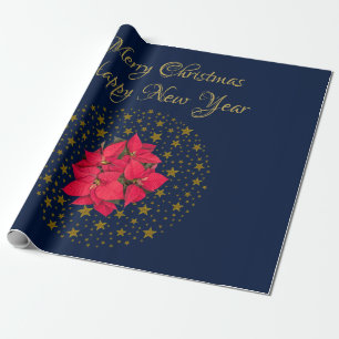 Rote Weihnachtsstern-Pflanze auf glitzerndem stern Geschenkpapier