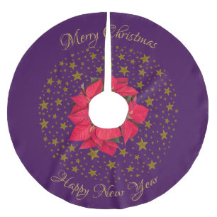 Rote Weihnachtsstern-Pflanze auf glitzerndem stern Polyester Weihnachtsbaumdecke