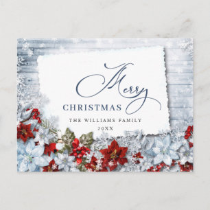 Rote Weihnachtsstern-Stechpalme Rustikale Weihnach Postkarte