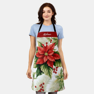 Rote Weihnachtsstern-Stechpalmen-Beeren-Weihnachte Schürze