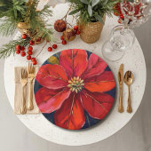 Rote Weihnachtsstern-Weihnachtsblume gemalt Pappteller