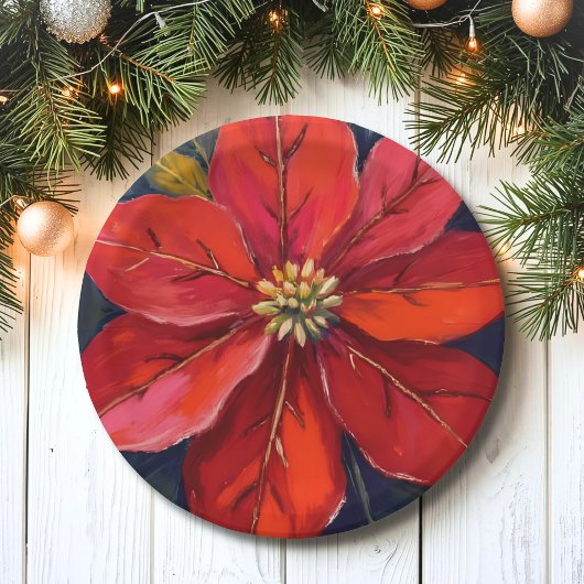 Rote Weihnachtsstern-Weihnachtsblume gemalt Pappteller