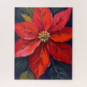 Rote Weihnachtsstern-Weihnachtsblume gemalt Puzzle