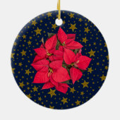 Rote Weihnachtssterne, funkelnd Goldsterne auf bla Keramikornament (Hinten)