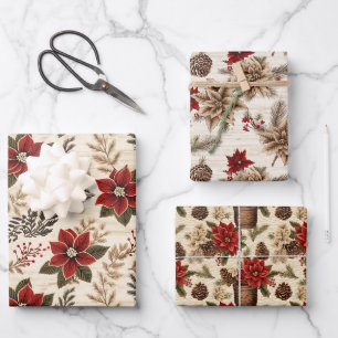 Rote Weihnachtssterne Geschenkpapier Set