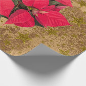 Rote Weihnachtssterne, goldene Sterne auf abstrakt Geschenkpapier (Ecke)