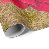 Rote Weihnachtssterne, goldene Sterne auf abstrakt Geschenkpapier (Rolleneckpunkt)