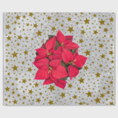 Rote Weihnachtssterne - Goldsterne auf abstrakt si Geschenkpapier (Flach)