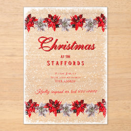 Rote Weihnachtssterne im Schnee Acryl-Einladung Acryleinladungen