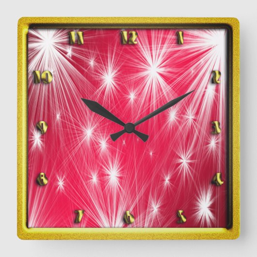 Rote Weihnachtssterne mit Schneeflocken und Quadratische Wanduhr (Vorderseite)