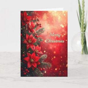 Rote Weihnachtssterne und Beeren Feiertag Karte