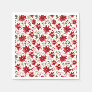 Rote Weihnachtssterne Weihnachtsblumen Beeren Feie Serviette