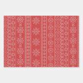 Rote Weihnachtsstickerei Nordic Schneeflocke Kunst Geschenkpapier Set (Vorderseite 2)
