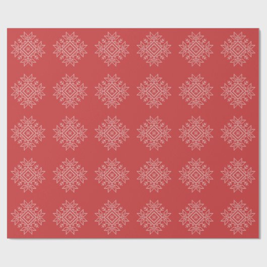 Rote Weihnachtsstickereikunst Snowflake Saison Geschenkpapier (Flach)