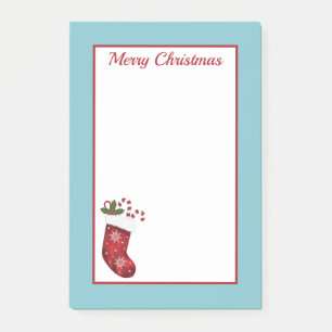 Rote Weihnachtsstrumpfhose mit Blau und individuel Post-it Klebezettel