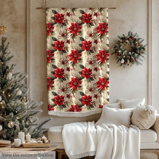 Rote Weihnachtsterndecke Rustikale Winterdekoratio Fleecedecke