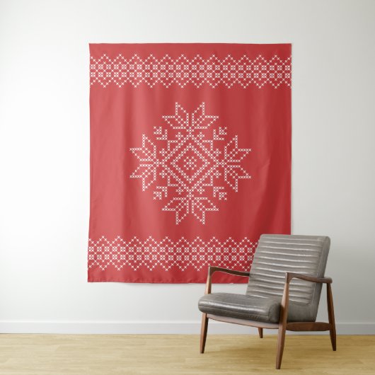 Rote Weihnachtszeit Folklorekunst Schneeflocke Wandteppich (Beispiel)