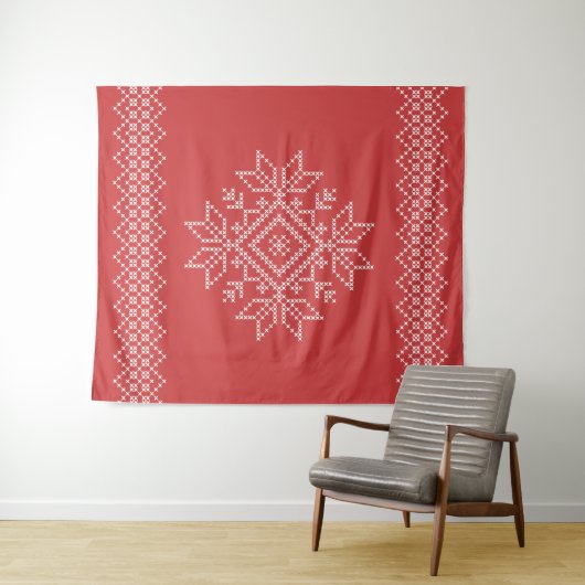 Rote Weihnachtszeit Folklorekunst Schneeflocke Wandteppich (Beispiel (Horizontal))