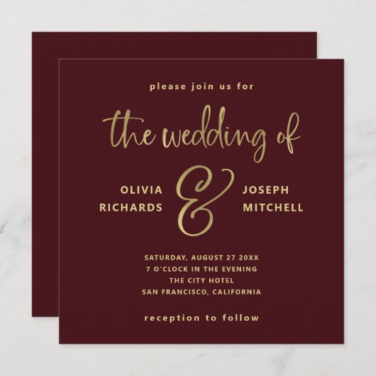 Rote Weine und Imitate Hochzeit Gold Einladung (Vorne/Hinten)