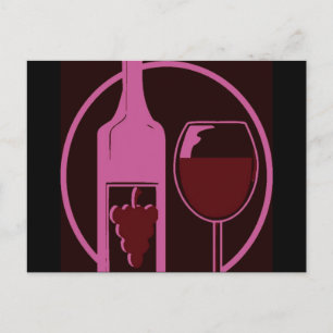 Rote Weinflasche und Glas Postkarte