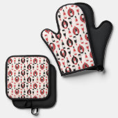 Rote Weinflaschen Ofenhandschuh & Topflappen-Set (Vorderseite/Rückseite)