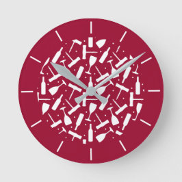 Rote Weinflaschen und Corkschrauben Bar Dekoration Runde Wanduhr