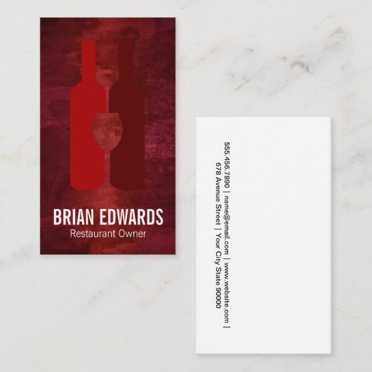 Rote Weinflaschen und Klasse | Rote Textur Visitenkarte (Vorne/Hinten)