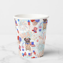 ROTE WEISSE BLAU 4. JULI-GEGENSTÄNDE MIT MOPS HUND PAPPBECHER