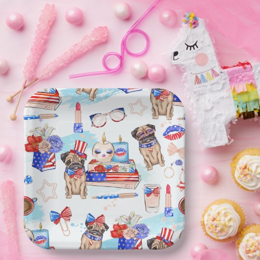 ROTE WEISSE BLAU 4. JULI-PUNKTE PAPPTELLER (Party)