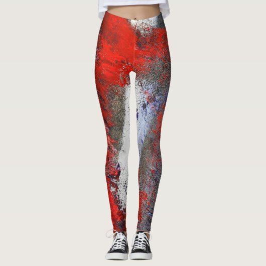 Rote weiße blaue abstrakte Leggings (Vorderseite)