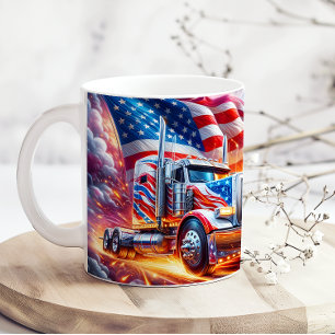 Rote Weiße Blaue Amerikanische Flagge 18 Räder LKW Kaffeetasse
